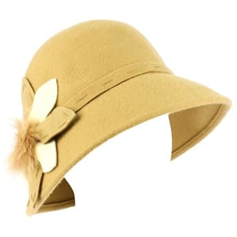 100% Wool Real Fur Floral Winter Structured Cloche Bucket Bell Church Hat Camel