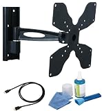 Full-motion wall mount Black Bracket with 250mm extension-Single Arm fits LG 32LD550 32 inch LCD TV Flat Panel HD Ready Screen comes with FREE GOLD HDMI CABLE AND SCREEN CLEANING KIT