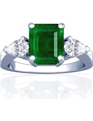 14K White Gold Emerald Cut Emerald Three Stone Ring