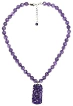 14k Gold Filled Amethyst Beaded Necklace w/ Carved Amethyst Dragon Pendant, 16-18"