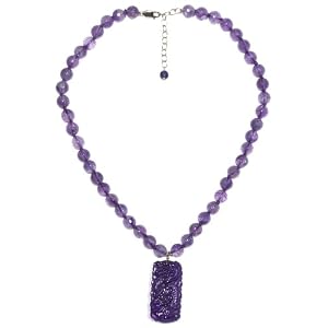 14k Gold Filled Amethyst Beaded Necklace with Carved Amethyst Dragon Pendant,... by