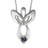Sterling Silver Guardian Angel Inspirational Gift Pendant with February Birthstone on Snake Chain