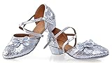 Nuoya005 MB203 Women Girl's Ballroom Latin Tango Dance sequined Shoes heeled Salsa Sizes EU 40 (US 9) Silver