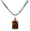 Necklace - N35 - Genuine Semi Precious Gemstone on Five-Strand Organza and Cotton Cord + 2" Extension Chain - Rectangular Shape ~ Imperial Purple Agate