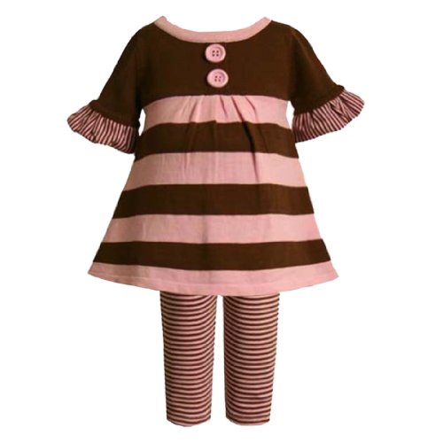 Bonnie Jean Baby/Infant 12M-24M 2-Piece BROWN PINK BOLD STRIPE SWEATER-KNIT Party Dress/Leggings Outfit Set
