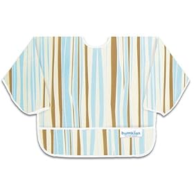 Bumkins Waterproof Sleeved Bib - Blue/Chocolate Stripes