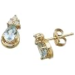 14K Yellow Gold Pear Shape Aquamarine and Diamond Earrings