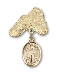 14K Gold Baby Badge with St. Barnabas Charm and Baby Boots Pin