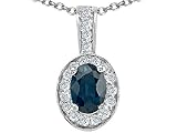 1.19 cttw Genuine Sapphire and Diamond Oval Pendant - 14kt White Gold