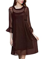 A-line Silk Round Neck Shirred  Dress