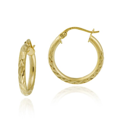 18k Yellow Gold Plated Sterling Silver Diamond-Cut 2.5x20 Clicktop Hoop Earrings