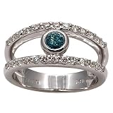 14K WHITE GOLD RIGHT-HAND RING WITH .55 Cttw WHITE AND .20 Cttw BLUE DIAMONDS-FREE SHIPPING