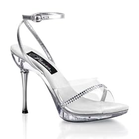 4 1/2 Inch Sexy High Heel Shoe Metal Heel Ankle Wrap Mini Platform Shoe With Rhinestones CLEARANCE