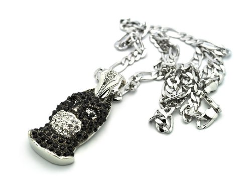  : Small Silver Iced Out Batman Face Pendant with a 24 Inch Necklace Chain Good Quality