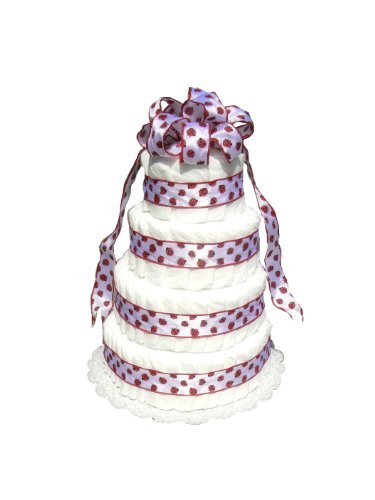 New Baby Girl Diaper Cake - Ladybug Red and White - Great Baby Shower Gift Idea or Table Centerpiece (4 Tier)