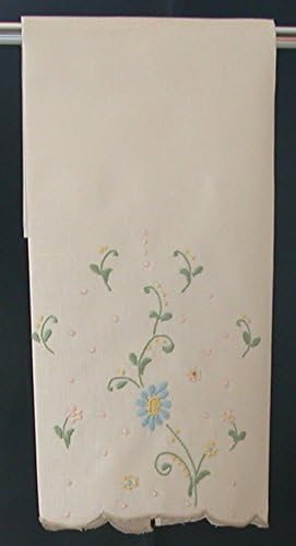Pure Linen Fingertip Guest Towel Bath Linens | Vintage Hand Embroidery, Ecru