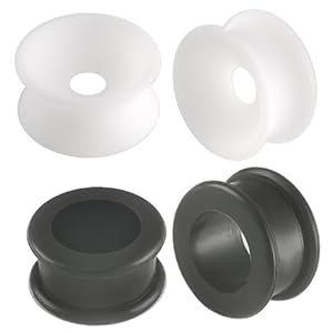 2 Pairs of 11/16 inch 18mm gauge Black (si01) and White (si02) flexible silicone Double Flared Flare Tunnels Ear Plugs ring Earlets kit set CEZS - Ear stretched Stretching Expanders Stretchers Lot - Pierced Jewellery Body Piercing Jewelry