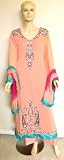 Designer Style Ladies Suit - Peach with Teal and Dark Pink Floral Work