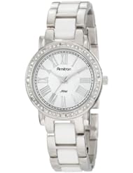 Armitron Womens 753863WTSV Now Swarovski Crystal Accented Silver-Tone and White Ceramic Link Bracelet Watch
