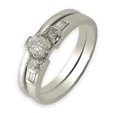 0.50cttw Natural White Round and Baguette Diamonds (SI-Clarity,G-H-Color) Bridal Set (Engagement Ring with Matching Band) in 14k White Gold.