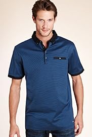 Autograph Pure Cotton Two Tone Feeder Striped Polo Shirt