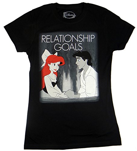Disney Little Mermaid Ariel Relationship Goals Juniors T-shirt (Medium,Black)