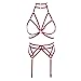 Fashion Body Harness Garter Punk Strappy Body Caged Bra Set (O0035+L0024-WINE RED)