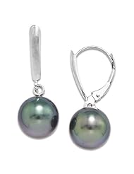 Tahitian Black Pearl Earrings in 14K White Gold (9-10mm)