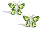 14K White Gold Genuine Pear Peridot and Diamond Butterfly Earrings