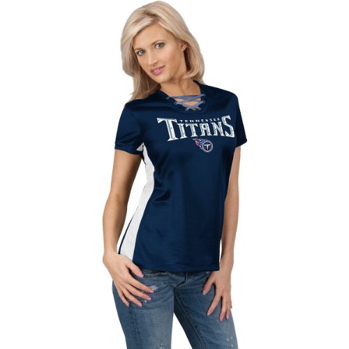 NFL Women's Tennessee Titans Draft Me IV Short Sleeve V-Neck Synthetic Tee (Athletic Navy/White/Coastal Blue, XX-Large)
