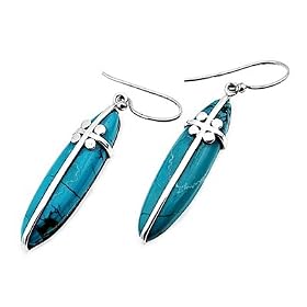 Sterling Silver Turquoise Earrings - Size: 33mm by Toltec Trading Company