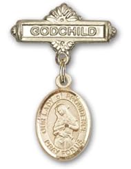 14K Gold Baby Badge with Our Lady of Providence Charm and Godchild Badge Pin