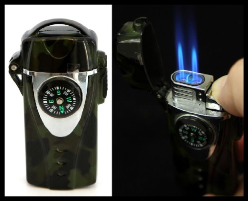 Tactical Army Camouflage Double Torch Lighter w/ Compass