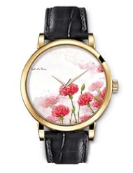 SPRAWL Aanalog Fashion Series Gold Ladies Watches of Genuine Black Leather Strap,Unique Wrist Watch for Women Girls Designed with Red carnations