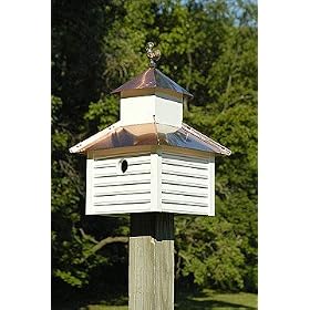 Rusty Rooster Birdhouse, White with Copper Roof by 