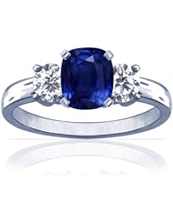 Platinum Cushion Cut Blue Sapphire Three Stone Ring