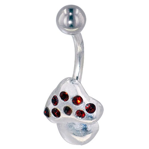 Belly Button Rings Red Crystal Mushroom Belly Navel Ring Body Jewelry