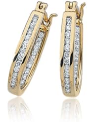 1/4 Carat, Channel Set Diamond Hoops - 14 Karat Yellow Gold