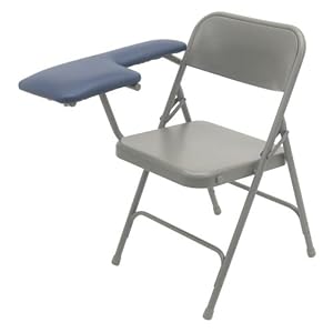 TK Manufacturing Folding Blood Drawing (Phlebotomy) Chair with Dark Blue Extra-Wide Vinyl Upholstered Padded Arm