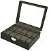 Tech Swiss Watch Box Storage Case Leather for 10 Watches (Black/Charcoal)