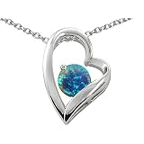 1.00 cttw 14k White Gold Plated 925 Sterling Silver and Lab Created Round Blue Opal Pendant