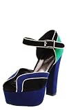 Victoria14 Colorblock Platform Ankle Strap Heels BLUE