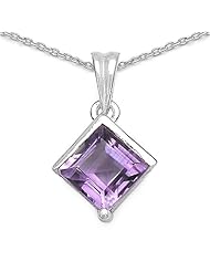 1.50 Carat Genuine Amethyst Sterling Silver Pendant Necklace. 18"