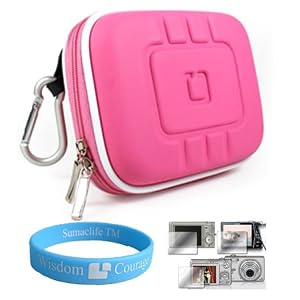 Flip Video Carrying Case for Flip Video Ultra Series Camcorder with Screen Protector Kit (Eva Magenta) and SumacLife TM Wisdom Courage Wristband