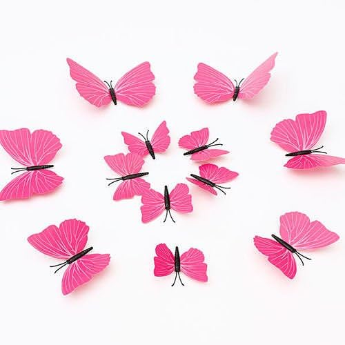 New 12PcsX 1Color Art Decal Girls Home Room Wall Stickers 3D Butterfly Decorations Decors "Red Color" Set40