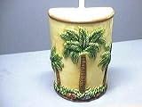 PALM TREE Gold Trim TOILET BRUSH & HOLDER Set *NEW!*