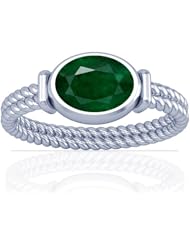 14K White Gold Oval Cut Emerald Solitaire Ring