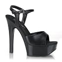 6 Inch Women's Dancing Shoes Sexy High Heel Mid Platform Sandal With Ankle Strap Black Leather