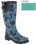 Capelli New York Shiny Painted Butterflies Ladies Tall Sporty Rubber Rain Boot Navy Combo 8