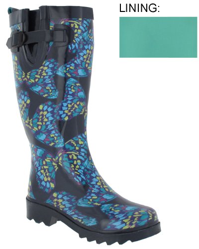 Capelli New York Shiny Painted Butterflies Ladies Tall Sporty Rubber Rain Boot product image